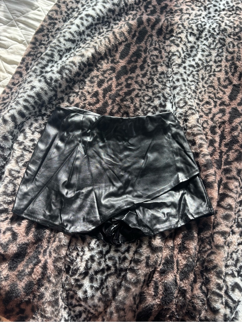 Blue Blush Black Faux Leather Skort